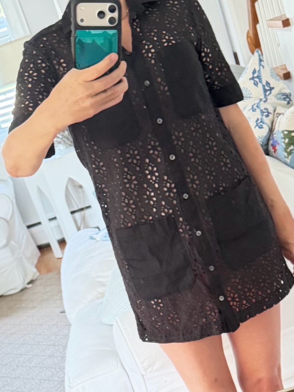 Veronica Beard Black Rafaela Eyelet Mini Shirt Dress